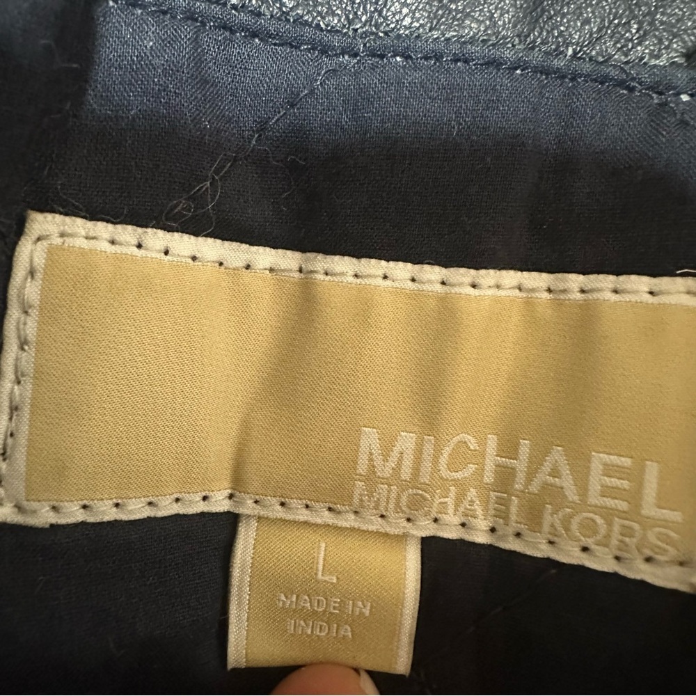 Michael Kors Navy Leather Jacket with Gold Accents - Picture 3 of 7